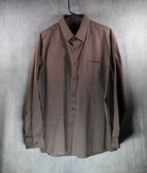 Vintage 70s Kingsport Brown Micro Paisley Print Long Sleeve Dress Shirt 17-XL